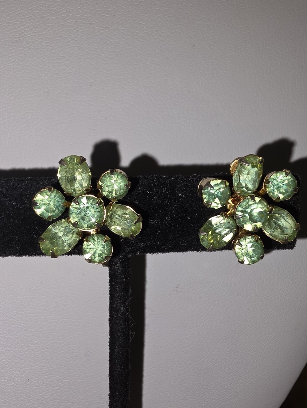 Vintage  Key Lime Uranium Vaseline Glass Coro  Floral Screwback Earrings